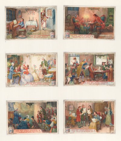 Arte original para um conjunto de cartões Liebig: Vida de Mozart (guache sobre papel) de European School