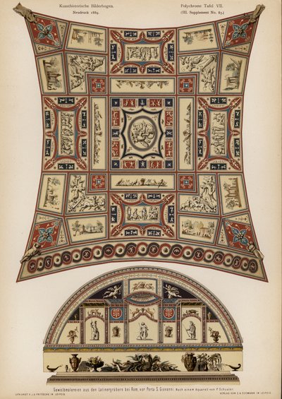 Abóbada pintada de um túmulo romano na Via Latina, Roma (cor litho) de European School