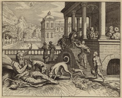 Parábola do rico e Lázaro, o mendigo (gravura) de European School