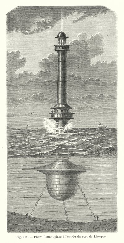 Farol flutuante na entrada do porto de Liverpool (gravura) de European School