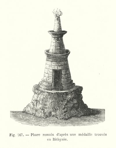 Farol romano de uma medalha encontrada em Bithynia (gravura) de European School