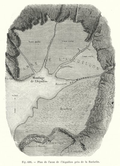 Mapa da enseada de Aiguillon perto de La Rochelle (gravura) de European School
