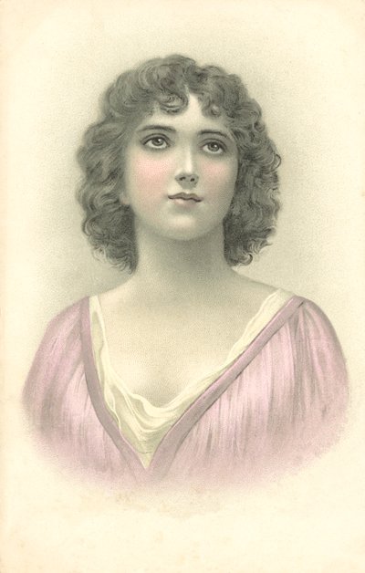 Retrato de uma rapariga (litografia a cores) de European School