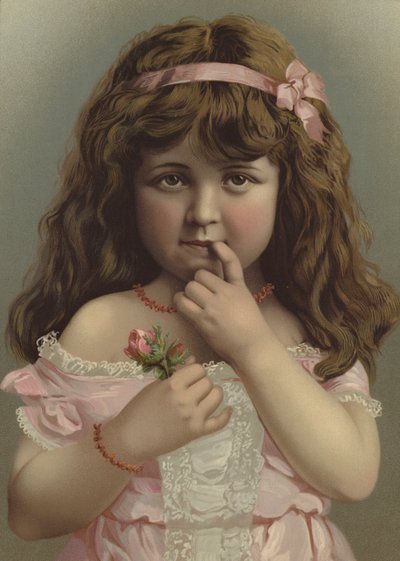 Retrato de uma menina segurando uma flor (cor litho) de European School