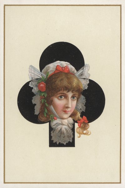 Retrato de uma rapariga numa carta de jogar (litografia a cores) de European School