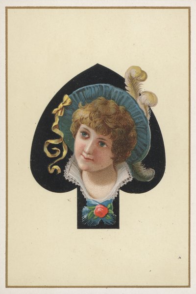 Retrato de uma rapariga numa carta de jogar (litografia a cores) de European School