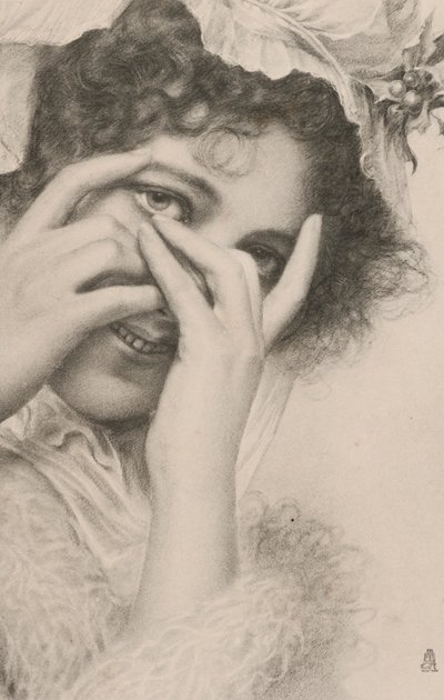 Retrato de uma mulher escondida atrás das mãos (litografia) de European School