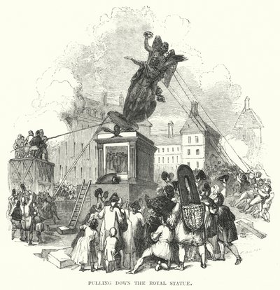 Puxando para baixo a Estátua Real (gravura) de European School