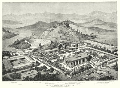 Reconstrução do antigo Olympia, Grécia (litho) de European School
