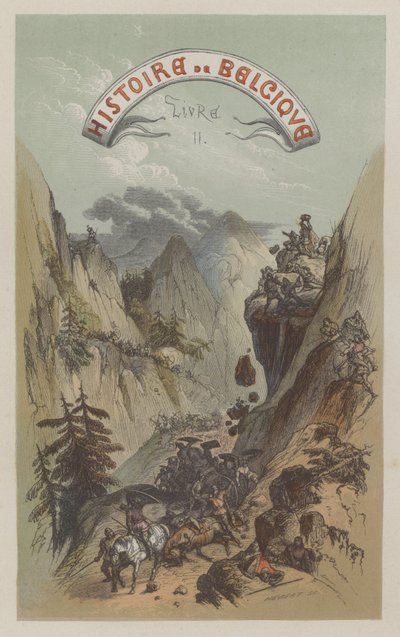 Exército Romano a atravessar os Pirenéus (gravura colorida) de European School