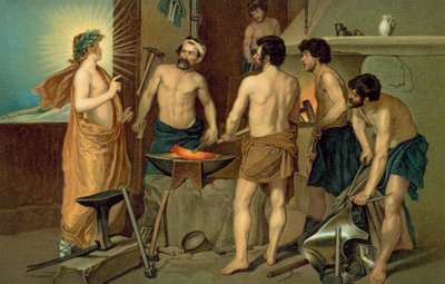 Santo que aparece aos ferreiros numa forja (cromolitho) de European School