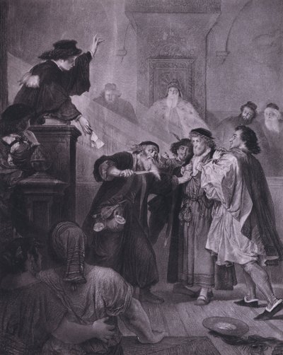 Cena de Shakespeare, O Mercador de Veneza (Acto IV, Cena 1) (litho) de European School