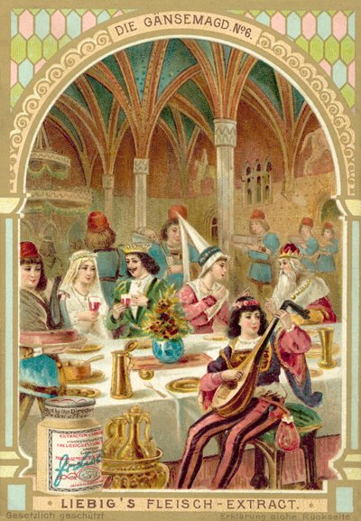 Cena do conto de fadas dos irmãos Grimm A Garota Ganso (chromolitho) de European School