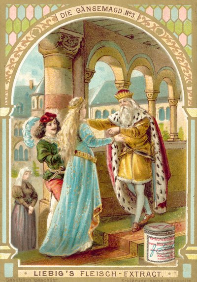 Cena do conto de fadas dos irmãos Grimm A Garota Ganso (chromolitho) de European School