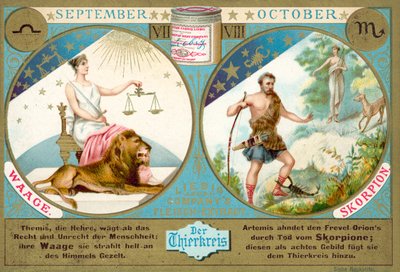 Setembro e Outubro: Libra e Escorpião (chromolitho) de European School