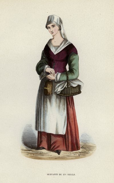 Servante Du XVe Siecle (gravura a cores) de European School