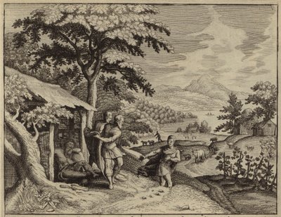 Shem e Japheth cobrindo a nudez do seu pai, Noah (gravura) de European School