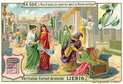 Mercadores de seda na Roma Antiga (chromolitho) de European School