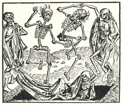 Esqueletos de uma dança de morte medieval (gravura) de European School