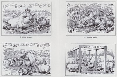 Caricatura socialista de 1895 sobre diferentes formas de governo (litho) de European School