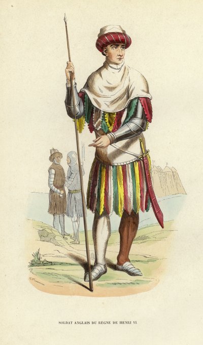 English Soldier Of The Reign Of Henry VI (gravura a cores) de European School