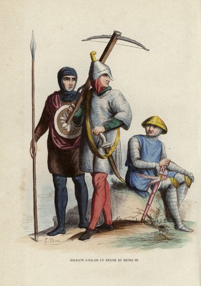 English Soldiers Of The Reign Of Henry III (gravura a cores) de European School