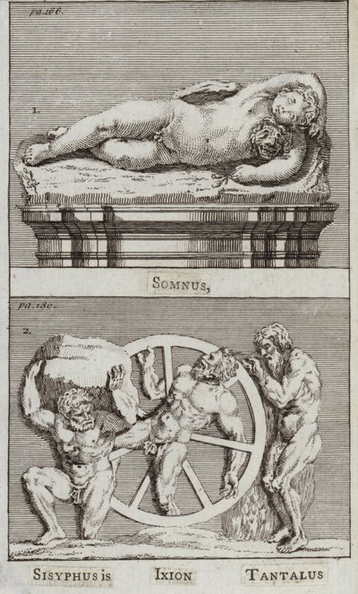 Somnus, Sísifus, Ixion, Tantalus (gravura) de European School
