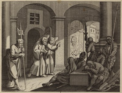 São Pedro libertado da prisão por um anjo (gravura) de European School