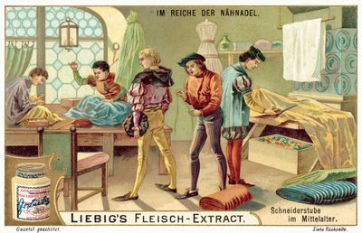 Oficina de alfaiate na Idade Média (chromolitho) de European School