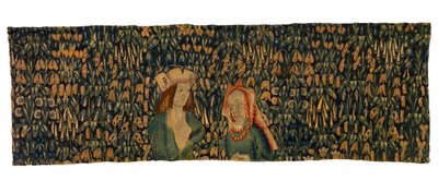 Fragmento de tapeçaria de mille fleurs representando um casal (lã) de European School