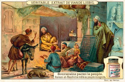 O califa abássida Harun al-Rashid misturado com o seu povo incógnito (chromolitho) de European School