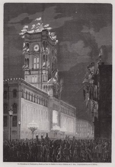 O Rathaus de Berlim iluminado para celebrar o regresso do Kaiser Wilhelm I de European School
