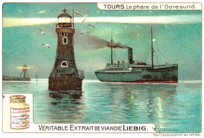 O Farol de Oresund, entre a Dinamarca e a Suécia (chromolitho) de European School