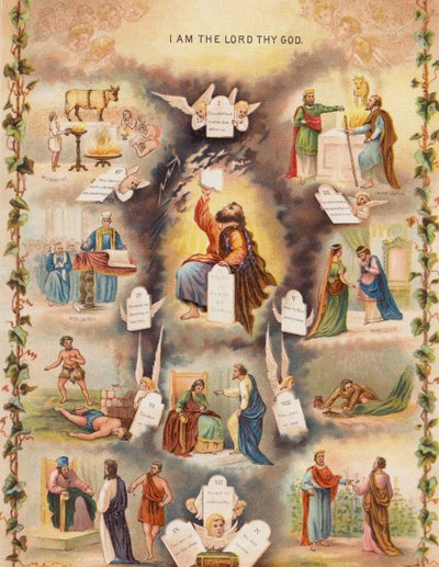 Os Dez Mandamentos (litografia a cores) de European School