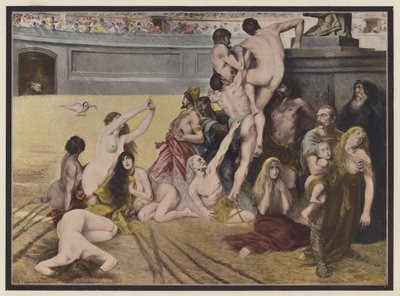O circo, pessoas atiradas aos leões numa arena romana (cor litho) de European School