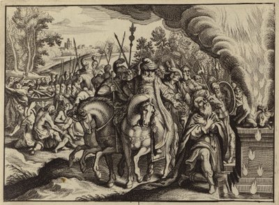 O fogo de Deus queimando o sacrifício de Elias em vez do de Baal (gravura) de European School