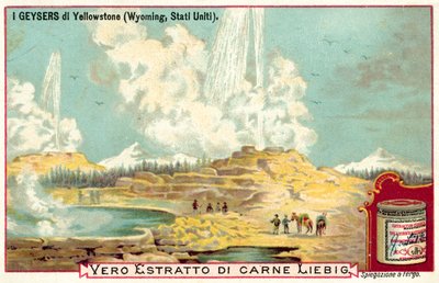 Os gêiseres do Parque Nacional de Yellowstone, Wyoming, EUA (chromolitho) de European School