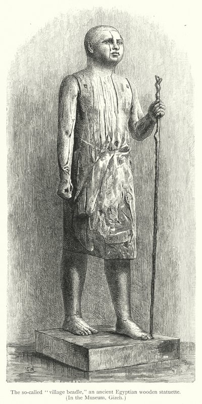O chamado "bébé da aldeia", uma antiga estatueta egípcia de madeira (gravura) de European School