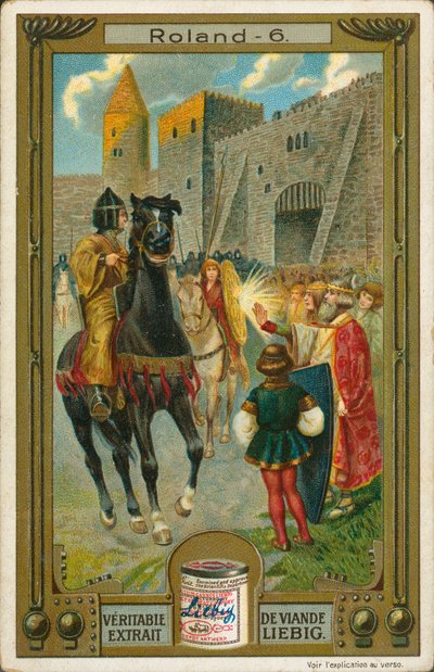 A história de Roland, cartão Liebig, início do século XX (cromo) de European School