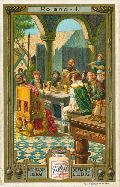 A história de Roland, cartão Liebig, início do século XX (cromo) de European School