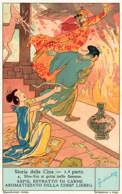 O suicídio do Rei Zhou de Shang (chromolitho) de European School
