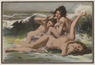 Três mulheres entre as ondas (lito colorido) de European School