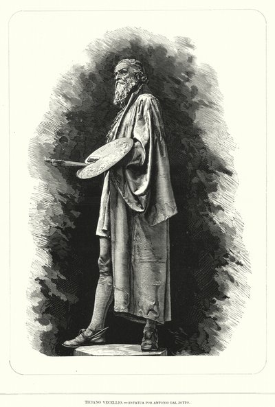 Ticiano, artista renascentista italiano, estatueta de Antonio dal Zotto (litho) de European School