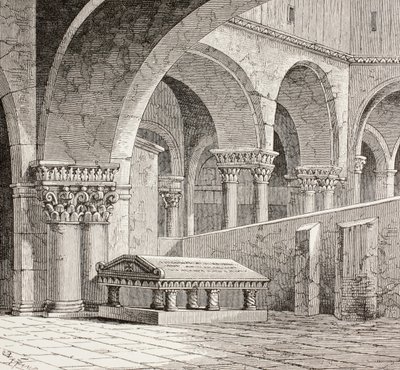 Túmulo de Godfrey de Bouillon na Igreja do Santo Sepulcro, em Jerusalém, c.1880 de European School