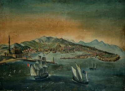 Vista de um porto com um farol em um promontório, c.1800 de European School