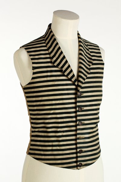 Colete com faixas horizontais verde-escuro e branco, c.1800-50 (seda e lã) de European School