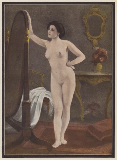 Mulher diante do espelho (cor litho) de European School