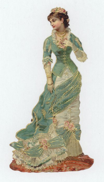 Mulher de vestido vitoriano (chromolitho) de European School