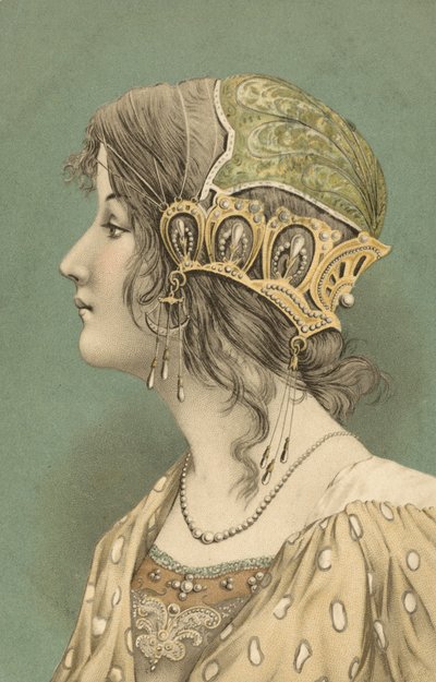 Mulher de chapéu (litografia a cores) de European School