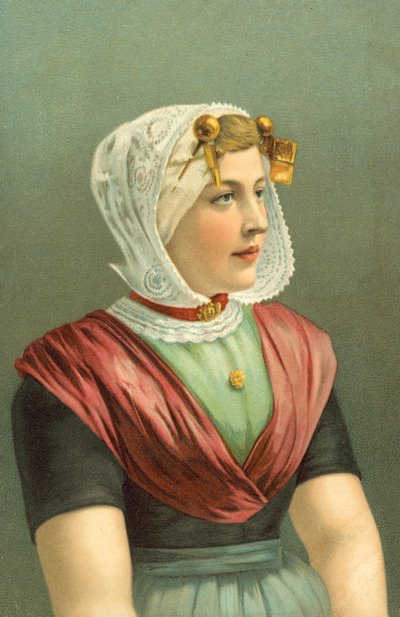 Mulher com traje tradicional (litografia a cores) de European School